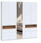 Шкаф с зеркалом в прихожую "Тетрис" 2118х376х2000 h Мастер Форм . Нимфея альба/крафт золотой