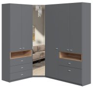 Прихожая угловая с зеркалом "Тетрис" 1418х1940х2000 h Мастер Форм . Антрацит/крафт золотой