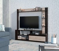 Горка в гостиную "Брайт" 1700х325х1700 h . Венге магия / Дуб крафт серый (левосторонняя)