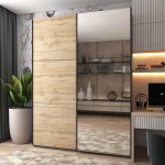 Шкаф купе G-Caiser Графіт / Дуб Евок 1 ДСП / 1 дзеркало / 3 частини 180х60х240