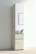 Шкаф-пенал с зеркалом "Брайт" 400х520х2000 h . Дуб крафт белый (Телескопичес. направляющие.)