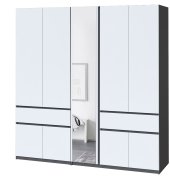 Шкаф с зеркалом "Брайт" 2021х520х2000 h . Антрацит / фасад БЕЛЫЙ (Телескопич. направляющие) Шкаф с зеркалом "Брайт" 2021х520х2000 h . Антрацит / фасад БЕЛЫЙ (Телескопич. направляющие)