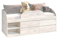 Кровать "Брайт" с детским ограничителем и ящиками 835x2032x840 . Дуб крафт белый (правосторонняя) Кровать "Брайт" с детским ограничителем и ящиками 835x2032x840 . Дуб крафт белый (правосторонняя)
