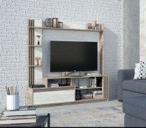 Горка в гостиную "Брайт" 1700х325х1700 h . Дуб крафт серый / Дуб крафт белый (правосторонняя)