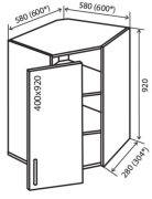 Навесной Шкаф №54 (580x920) угол витрина 1 Amore Classic