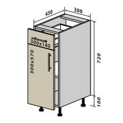 Нижняя Тумба №22 дверь + ящик (300x820) Мода мат Soft Touch
