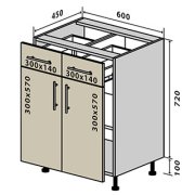 Нижняя Тумба №26 двери + ящики (600x820) Мода мат Soft Touch