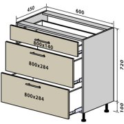 Нижняя Тумба №29 ящики (800x820) Мода мат Soft Touch