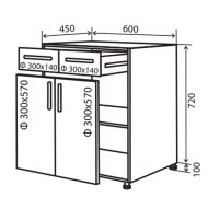 Нижняя тумба №26 (600x820) двери + ящики Margo