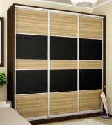 Шкаф-купе: 3 ДСП зебрано комби/черный лак (222х220х60)