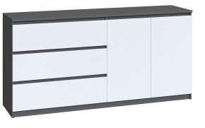 Комод "Брайт" 1580х376х730 h . Антрацит/фасад Белый (Телескопичес. направляющ. левосторонний)