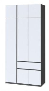 Шкаф с антресолью "Брайт" 1221х520х2400 h . Антрацит / фасад БЕЛЫЙ (левосторонний)
