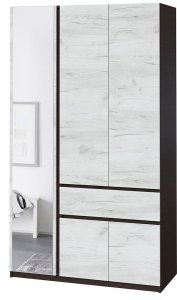 Шафа з дзеркалом "Брайт" 1221х520х2000 h . Венге магія / Дуб крафт білий (лівосторонній)