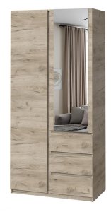 Шкаф с зеркалом "Брайт" 1000х520х2000 h . Дуб крафт серый (Телескопические направляющие)