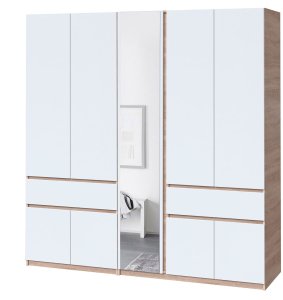 Шафа з дзеркалом "Брайт" 2021х520х2000 h . Дуб сонома / Білий (Телескопічні напрямні)