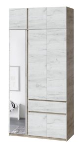 Шкаф с антресолью и зеркалом "Брайт" 1221х520х2400 h . Дуб крафт серый / Дуб крафт белый (лев)