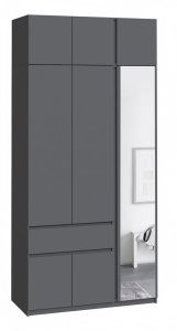 Шкаф с антресолью и зеркалом "Брайт" 1221х520х2400 h . Антрацит (правосторонний)