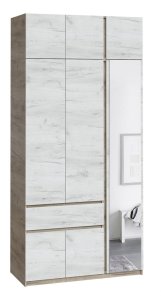 Шафа з антресоллю та дзеркалом "Брайт" 1221х520х2400 . Дуб крафт сірий / Дуб крафт білий (правий)