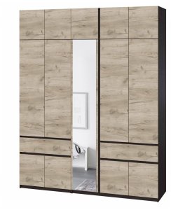 Шкаф с антресолью и зеркалом "Брайт" 2021х520х2400 h . Венге магия / Дуб крафт серый