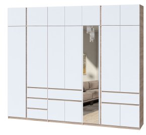 Шкаф с антресолью и зеркалом "Брайт" 3021х520х2400 h . Дуб сонома / Белый