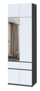 Шафа з антресоллю та дзеркалом "Брайт" 800х520х2400 h . Антрацит / фасад БІЛИЙ