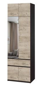 Шафа з антресоллю та дзеркалом "Брайт" 800х520х2400 h . Венге магія / Дуб крафт сірий