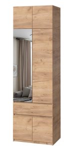 Шкаф с антресолью и зеркалом "Брайт" 800х520х2400 h . Дуб крафт золотой