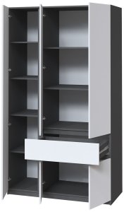 Шкаф с зеркалом и полками для документов "Брайт" 1221х520х2000 . Антрацит/фасад БЕЛЫЙ (лев.)