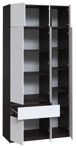 Шкаф с антресолью и полками "Брайт" 1221х520х2400 h . Венге магия / белый (правосторонний)