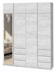 Шафа з дзеркалом "Брайт" 2000х520х2400 h . Дуб крафт білий (Телескопічні напрямні)