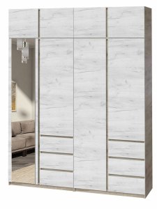 Шафа з дзеркалом "Брайт" 2000х520х2400 h . Дуб крафт сірий / Дуб крафт білий (Телес. спрям.)