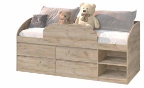 Ліжко "Брайт" з дитячим обмежувачем та ящиками 835x2032x840 . Дуб крафт сірий (лівостороння)