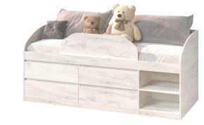 Ліжко "Брайт" з дитячим обмежувачем та ящиками 835x2032x840 . Дуб крафт білий (лівостороння)