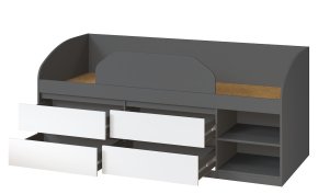 Кровать "Брайт" с детским ограничителем и ящиками 835x2032x840 . Антрацит/белый (левосторонняя)