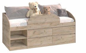 Кровать "Брайт" с детским ограничителем и ящиками 835x2032x840 . Дуб крафт серый (правосторонняя)