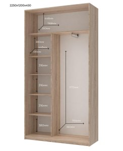 Шафа купе Сіті Лайт Дуб Cонома 2 Дзеркала 120х45х225 1