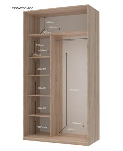 Шкаф купе Сити Лайт Дуб Cонома 2 Зеркала 120х60х225 1