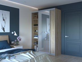 Шкаф купе Сити Лайт Дуб Cонома 1 ДСП / 1 Зеркало 150х45х225 1