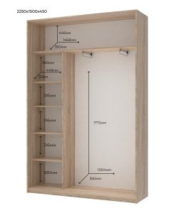 Шкаф купе Сити Лайт Дуб Cонома 1 ДСП / 1 Зеркало 150х45х225 3