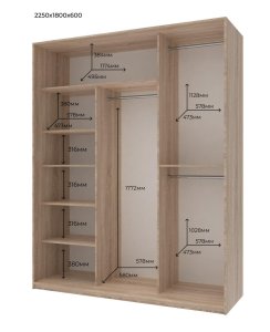 Шкаф купе Сити Лайт Дуб Cонома 2 ДСП / 1 Зеркало 180х60х225 4