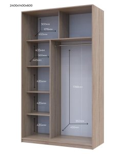 Шкаф купе Сити 24 Дуб Cонома 1 ДСП / 1 Зеркало 140х60х240 3