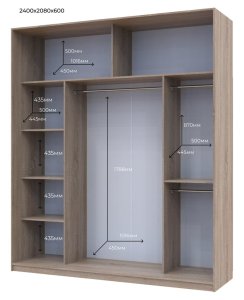 Шкаф купе Сити 24 Дуб Cонома 3 ДСП 208х60х240 3