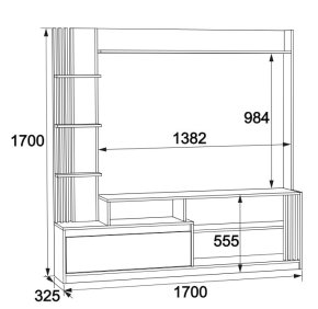 Горка в гостиную "Брайт" 1700х325х1700 h . Дуб крафт белый (правосторонняя) 2