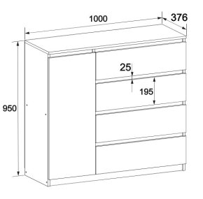 Комод "Брайт" 1000х376х950 h . Антрацит/фасад БІЛИЙ Телеск. спрям. (правосторонній) 1