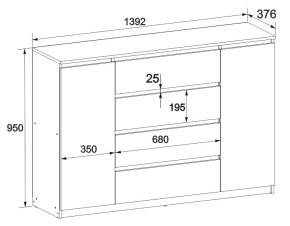 Комод "Брайт" 1392х376х950 h . Дуб сонома / Білий (Телескопічні напрямні) 1