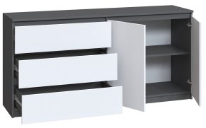Комод "Брайт" 1580х376х730 h . Антрацит/фасад Белый (Телескопичес. направляющ. левосторонний) 1