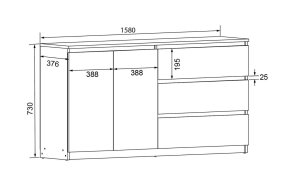 Комод "Брайт" 1580х376х730 h . Дуб крафт серый (Телескопичес. направляющ. левосторонний) 3
