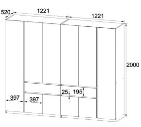 Шкаф "Брайт" 2442х520х2000 h . Дуб сонома (Телескопические направляющие, левостороний) 2