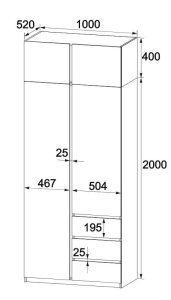 Шкаф с антресолью "Брайт" 1000х520х2400 h . Белый (Телескопические направляющие) 1