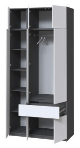 Шкаф с антресолью "Брайт" 1221х520х2400 h . Антрацит / фасад БЕЛЫЙ (левосторонний) 2